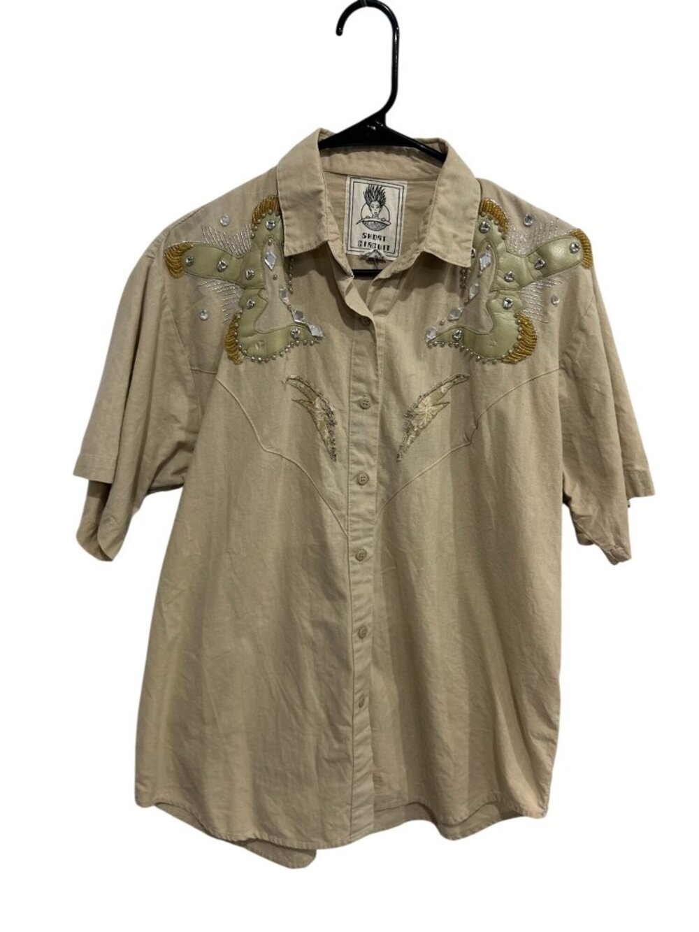 Short Circuit Medium Beige Western Embroidered Button-Up Shirt Cowgirl Boho